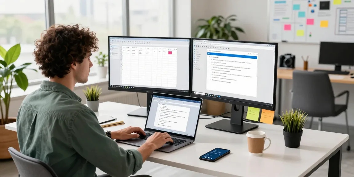 WPS Download in a vibrant workspace with dual monitors showcasing productivity tools, encouraging efficient work.